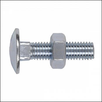 Sealey CBN1040 Zinc Plated Coach Bolt & Nut M10 x 40mm, DIN 603 - Pack of 50