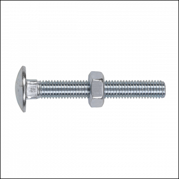 Sealey CBN1075 Zinc Plated Coach Bolt & Nut M10 x 75mm, DIN 603 - Pack of 50