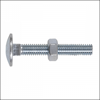 Sealey CBN640 Zinc Plated Coach Bolt & Nut M6 x 40mm, DIN 603 - Pack of 100