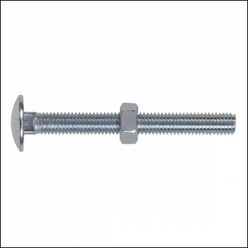 Sealey CBN875 Zinc Plated Coach Bolt & Nut M8 x 75mm, DIN 603 - Pack of 50