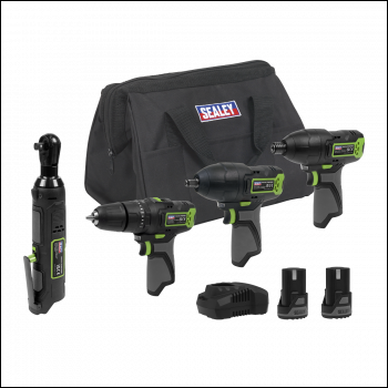 Sealey CP108VCOMBO2EU 4 x SV10.8 Series Cordless Power Tool Kit 10.8V - 2 Batteries & Euro Plug