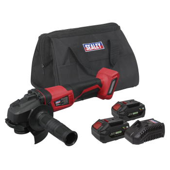 Sealey CP20VAGBKITEU SV20 Series 115mm Cordless Angle Grinder Kit 20V 4Ah - 2 Batteries & Euro Plug