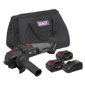 Sealey CP20VAGXKITEU Premier SV20 Series 115mm Brushless Cordless Angle Grinder Kit 20V 4Ah - 2 Batteries & Euro Plug