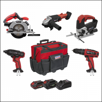 Sealey CP20VCOMBO13 5 x SV20 Series Cordless Power Tool Kit 20V - 2 Batteries