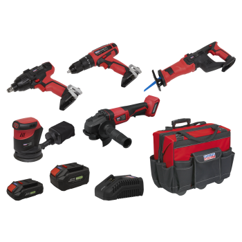 Sealey CP20VCOMBO2EU 5 x SV20 Series Cordless Power Tool Kit 20V Euro Plug - 2 Batteries