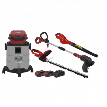 Sealey CP20VCOMBO3 4 x SV20 Series Cordless Garden Power Tool Kit 20V - 2 Batteries