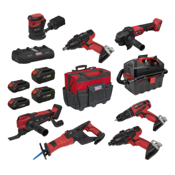 Sealey CP20VCOMBO4 8 x SV20 Series Cordless Power Tool Kit 20V - 4 Batteries