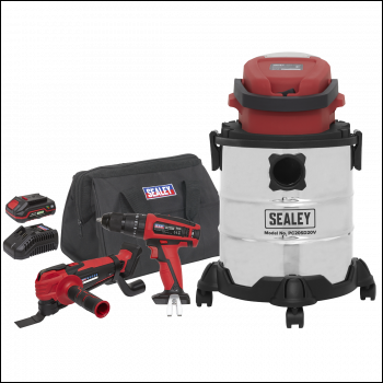 Sealey CP20VCOMBO5 3 x SV20 Series Cordless Power Tool Vac Kit 20V - 2 Batteries