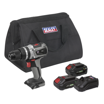 Sealey CP20VDDXKITEU Premier SV20 Series 13mm Brushless Cordless Combi Drill Kit 20V - 2 Batteries & Euro Plug
