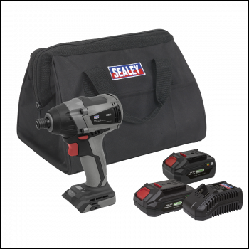 Sealey CP20VIDXKIT Premier SV20 Series 1/4 inch Hex Brushless Cordless Impact Driver Kit 20V - 2 Batteries