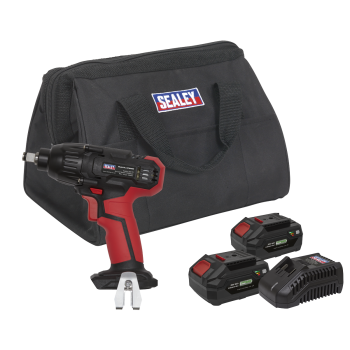 Sealey CP20VIWKITEU SV20 Series 1/2 inch Sq Drive Cordless Impact Wrench Kit 20V 4Ah - 2 Batteries & Euro Plug