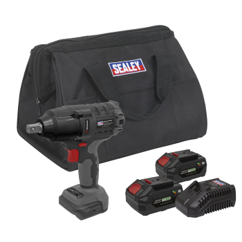 Sealey CP20VPIWKIT Premier SV20 Series 1/2 inch Sq Drive Brushless Cordless Impact Wrench Kit 20V 4Ah - 2 Batteries