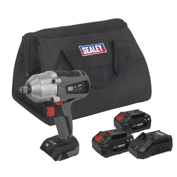 Sealey CP20VPIWKIT Premier SV20 Series 1/2 inch Sq Drive Brushless Cordless Impact Wrench Kit 20V 4Ah - 2 Batteries