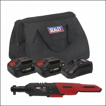 Sealey CP20VRWKIT SV20 Series 3/8 inch Sq Drive Cordless Ratchet Wrench Kit 60Nm 20V 4Ah - 2 Batteries