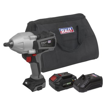 Sealey CP20VXIWKITEU SV20 Series Premier 1/2 inch Sq Drive Cordless Impact Wrench Kit 20V 4Ah & Euro Plug