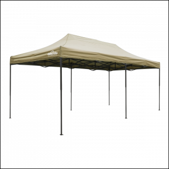 Sealey DG138 Dellonda Premium 3x6m Pop-Up Gazebo, Heavy Duty, PVC Coated, Water-Resistant Fabric Supplied with Carry Bag, Rope, Stakes & Weight Bags - Beige Canopy