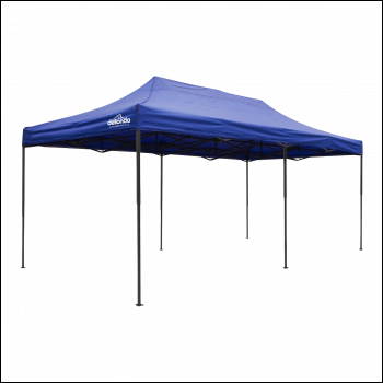Sealey DG139 Dellonda Premium 3x6m Pop-Up Gazebo, Heavy Duty, PVC Coated, Water-Resistant Fabric, Supplied with Carry Bag, Rope, Stakes & Weight Bags - Blue Canopy