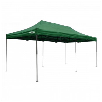 Sealey DG140 Dellonda Premium 3x6m Pop-Up Gazebo, Heavy Duty, PVC Coated, Water-Resistant Fabric, Supplied with Carry Bag, Rope, Stakes & Weight Bags - Dark Green Canopy