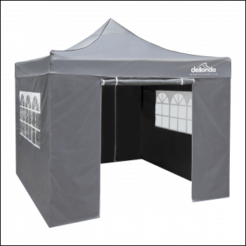 Sealey DG163 Dellonda Premium 2x2m Pop-Up Gazebo & Side Walls, PVC Coated, Water-Resistant Fabric, Supplied with Carry Bag, Rope, Stakes & Weight Bags - Grey
