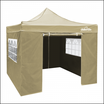 Sealey DG164 Dellonda Premium 3x3m Pop-Up Gazebo & Side Walls, PVC Coated, Water-Resistant Fabric with Carry Bag, Rope, Stakes & Weight Bags - Beige