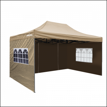 Sealey DG168 Dellonda Premium 3x4.5m Pop-Up Gazebo & Side Walls, PVC Coated, Water-Resistant Fabric with Carry Bag, Rope, Stakes & Weight Bags - Beige