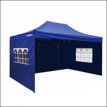 Sealey DG169 Dellonda Premium 3x4.5m Pop-Up Gazebo & Side Walls, PVC Coated, Water-Resistant Fabric with Carry Bag, Rope, Stakes & Weight Bags - Blue