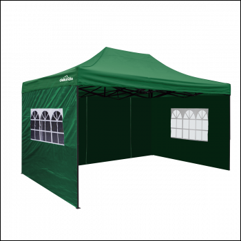 Sealey DG170 Dellonda Premium 3x4.5m Pop-Up Gazebo & Side Walls, PVC Coated, Water-Resistant Fabric with Carry Bag, Rope, Stakes & Weight Bags - Green