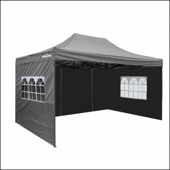 Sealey DG171 Dellonda Premium 3x4.5m Pop-Up Gazebo & Side Walls, PVC Coated, Water-Resistant Fabric with Carry Bag, Rope, Stakes & Weight Bags - Grey