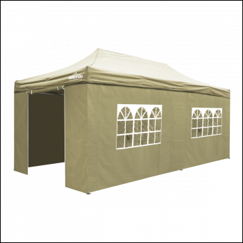 Sealey DG172 Dellonda Premium 3x6m Pop-Up Gazebo & Side Walls, PVC Coated, Water-Resistant Fabric with Carry Bag, Rope, Stakes & Weight Bags - Beige