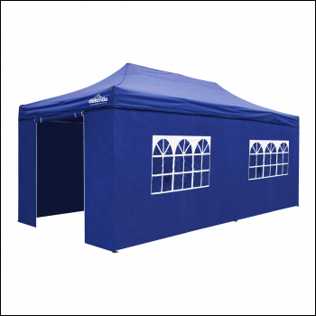 Sealey DG173 Dellonda Premium 3x6m Pop-Up Gazebo & Side Walls, PVC Coated, Water-Resistant Fabric with Carry Bag, Rope, Stakes & Weight Bags - Blue Canopy - DG173