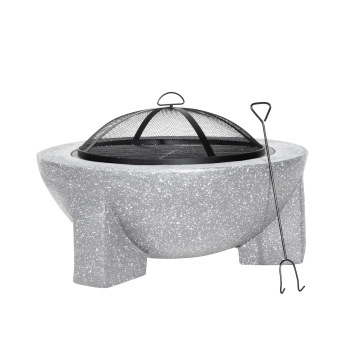 Sealey DG190 Dellonda Round MgO Fire Pit with BBQ Grill, Ø75cm, Safety Mesh Screen - Light Grey