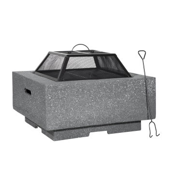 Sealey DG193 Dellonda Square MgO Fire Pit with BBQ Grill, Safety Mesh Screen - Dark Grey