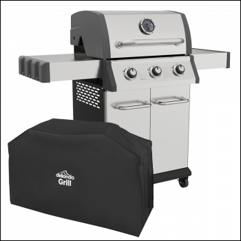 Sealey DG230 Dellonda 3 Burner Deluxe Gas BBQ Grill with Piezo Ignition & Thermometer & Cover - Stainless Steel