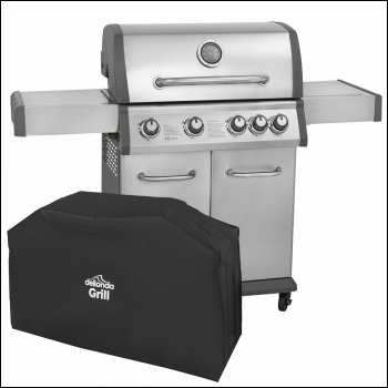 Sealey DG231 Dellonda 4+1 Burner Deluxe Gas BBQ Grill with Piezo Ignition & Thermometer & Cover - Stainless Steel