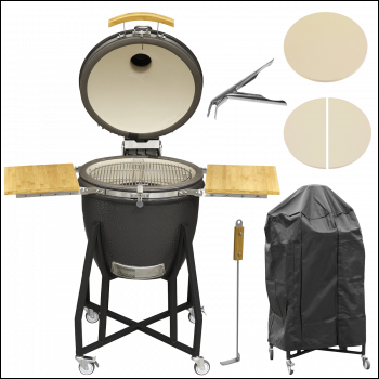 Sealey DG236 Dellonda Deluxe 22 inch (56cm) Ceramic Kamado Style BBQ, Cover, Grid Gripper, Heat Deflector & Heat Deflector Support