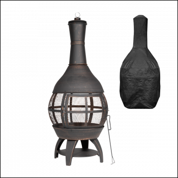 Sealey DG241 Dellonda Deluxe 360° Chiminea/Fire Pit/Outdoor Heater with Fire Poker & Water-Resistant Drawstring Cover - Antique Bronze Finish - DG241