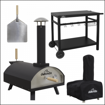 Sealey DG258 Dellonda Wood-Fired Pizza Oven, Pizza Peel, Cover & Plancha Trolley 14 inch  - Black
