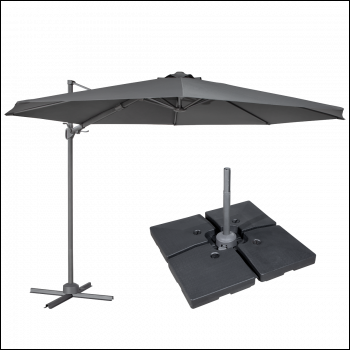 Sealey DG272 Dellonda Cantilever Parasol with 360° Rotation, Tilt, Cover & Base 3m - Grey