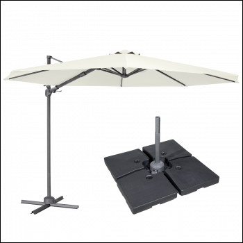 Sealey DG273 Dellonda Cantilever Parasol with 360° Rotation, Tilt, Cover & Base 3m - Cream