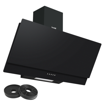 Sealey DH106 Baridi Angled Chimney Cooker Hood with Carbon Filters & LED Lamp 90cm, Energy Class A - Black Glass