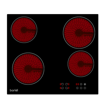 Sealey DH131 Baridi Integrated Ceramic Hob with 4 Cooking Zones 60cm - Black Glass