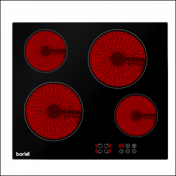 Sealey DH131 Baridi Integrated Ceramic Hob with 4 Cooking Zones 60cm - Black Glass