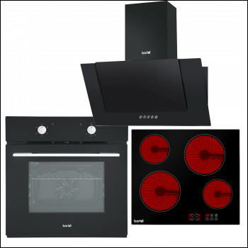 Sealey DH186 Baridi Integrated Ceramic Hob with 4 Cooking Zones, Integrated Fan-Assisted Electric Oven & Angled Chimney Cooker Hood with Carbon Filters & LED Lamp