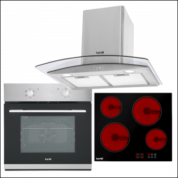 Sealey DH187 Baridi Integrated Ceramic Hob with 4 Cooking Zones, Integrated Fan-Assisted Electric Oven & Curved Glass Cooker Hood with Carbon Filters & LED Lights