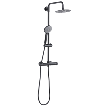 Sealey DH315 Thermostatic Shower Mixer Set, 20cm Round Head, Adjustable Rail - Black
