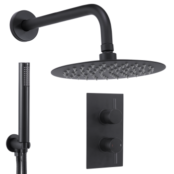 Sealey DH319 Concealed Thermostatic Shower Set, 20cm Round Head & Hand Shower - Black