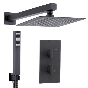 Sealey DH321 Concealed Thermostatic Shower Set 20 x 20cm Square Head & Hand Shower - Black