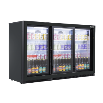 Sealey DH337 Baridi Back Bar Drinks Fridge/Cooler with Triple Sliding Door 307L - Black
