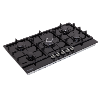 Sealey DH383 Baridi 90cm Gas Hob Black Glass with 5 Burners, Cast Iron Supports & Auto Ignition 11kW