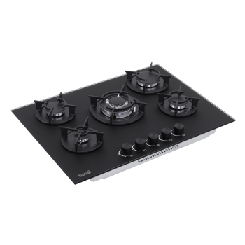 Sealey DH384 Baridi 70cm Gas Hob Matt Black with 5 Burners, Cast Iron Supports & Auto Ignition 10.4kW